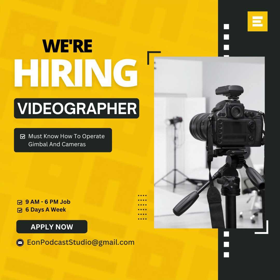 Seeking a skilled Videographer to join our team. Responsibilities include capturing high-quality video content, ensuring lighting and camera settings are optimal and proficiency in operating gimbals and cameras.

Full Time Job
Office Timing: 9 AM to 6 PM, 6 days a week.
Location: