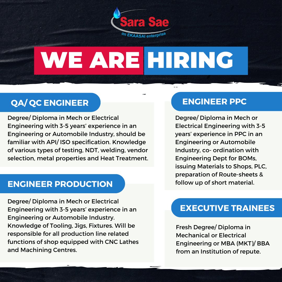 SaraSae1978's tweet photo. Exciting Opportunities Ahead!

Join the Sara Sae team and kickstart a rewarding career journey. We're hiring for multiple positions.

Send your resumes to sarajobs@sarasae.com and be part of our workforce.

#wearehiring #joinus #HiringNow #hiring #joinourteam #oilfieldequipment https://t.co/XPpsOqAvOj
