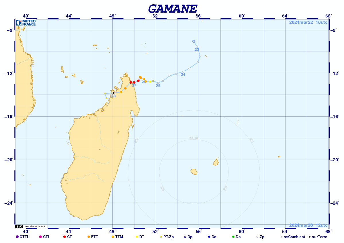 Ninofishing's tweet photo. Stabilité en PNT n'est pas toujours gage de raison : #Gamane a finalement fait landfall et un séjour durable sur #Madagascar (bien vu par Arome & CEP). Une fois ressorti en mer côté Est, le vortex était bien trop affaibli + environnement défavorable = RAS pour les îles soeurs... https://t.co/WTyM9EOXYH