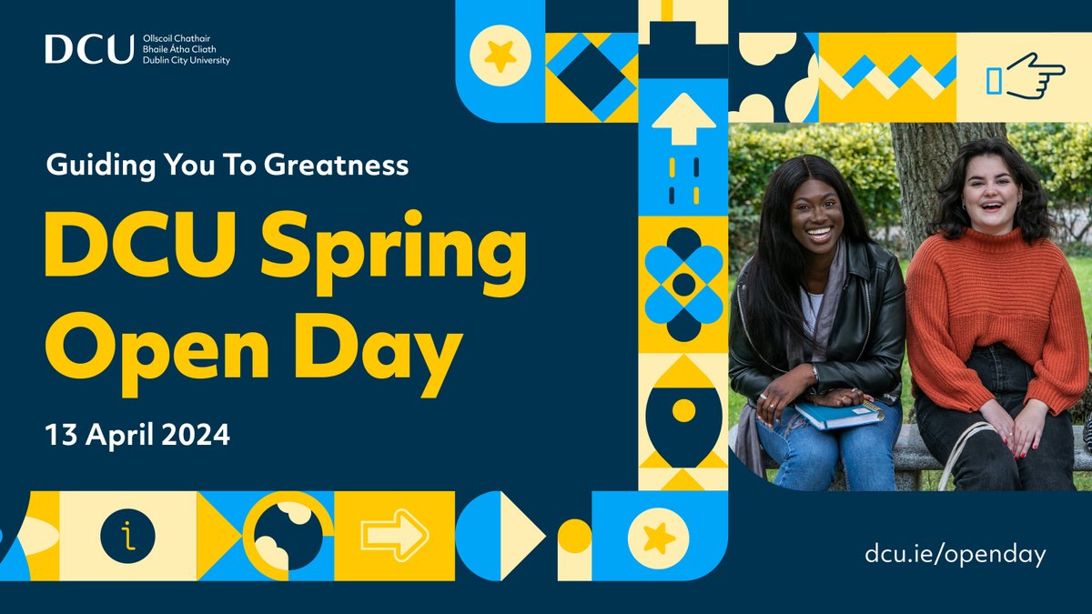 Do you know someone looking at their #CAO2024 options?
DCU will welcome prospective students and their families to the Glasnevin and St Patrick's Campuses on Saturday, 13th April for #DCUSpringOpenDay. 
Register here: dcu.ie/openday 
#WeAreDCU <a href="/TeamDCU/">Team DCU</a>