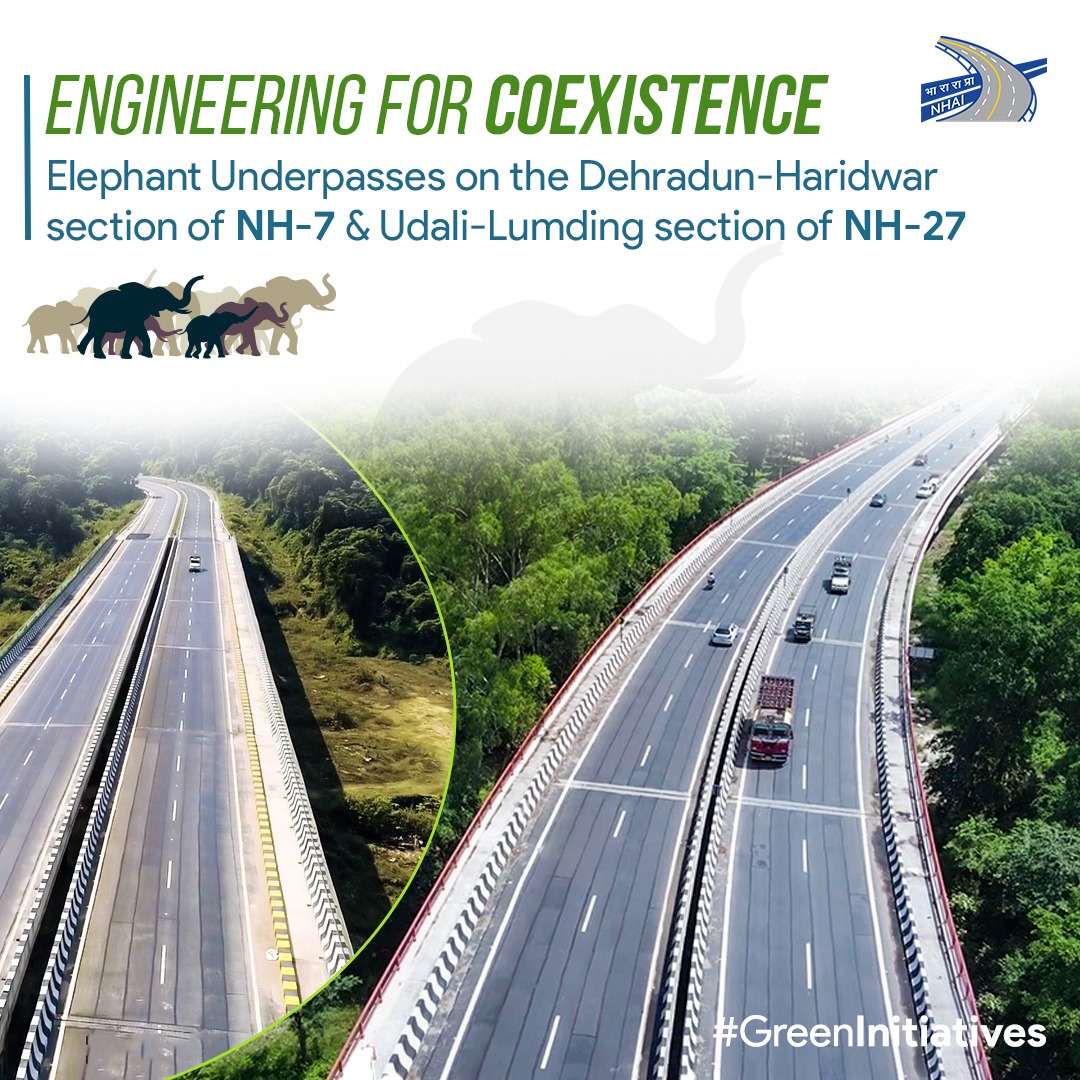 Representing #NHAI's dedication to sustainability, the elephant underpasses on National Highways stand as prime examples of efforts to reduce Human-Wildlife conflict and expand the NH network while minimizing the impact on eco-sensitive areas. #GreenInitiatives #BuildingANation