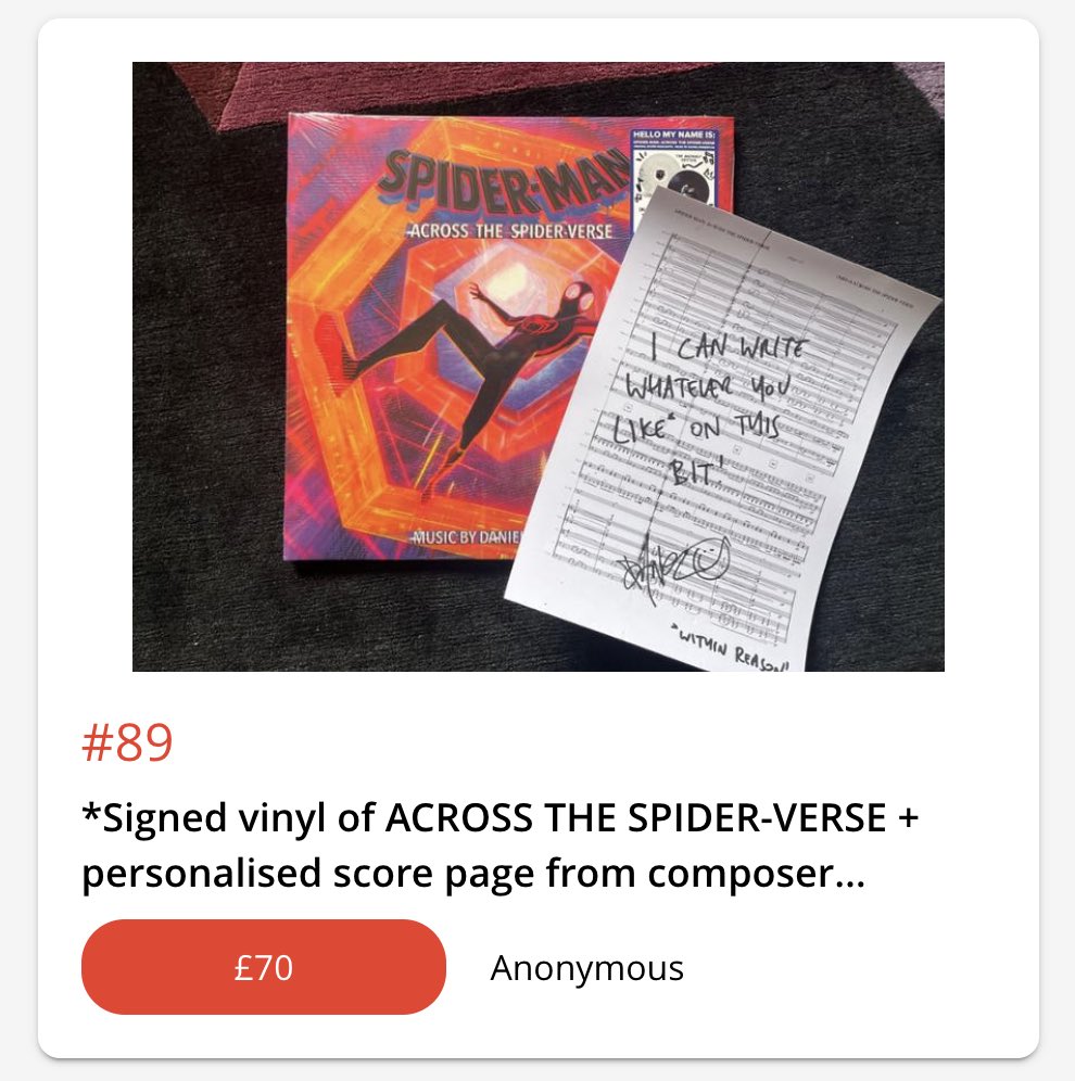 A signed vinyl of ACROSS THE SPIDER-VERSE and a personalised score page from composer <a href="/DANIELPEMBERTON/">Daniel Pemberton (also on BluSky same name)</a> 🕸️