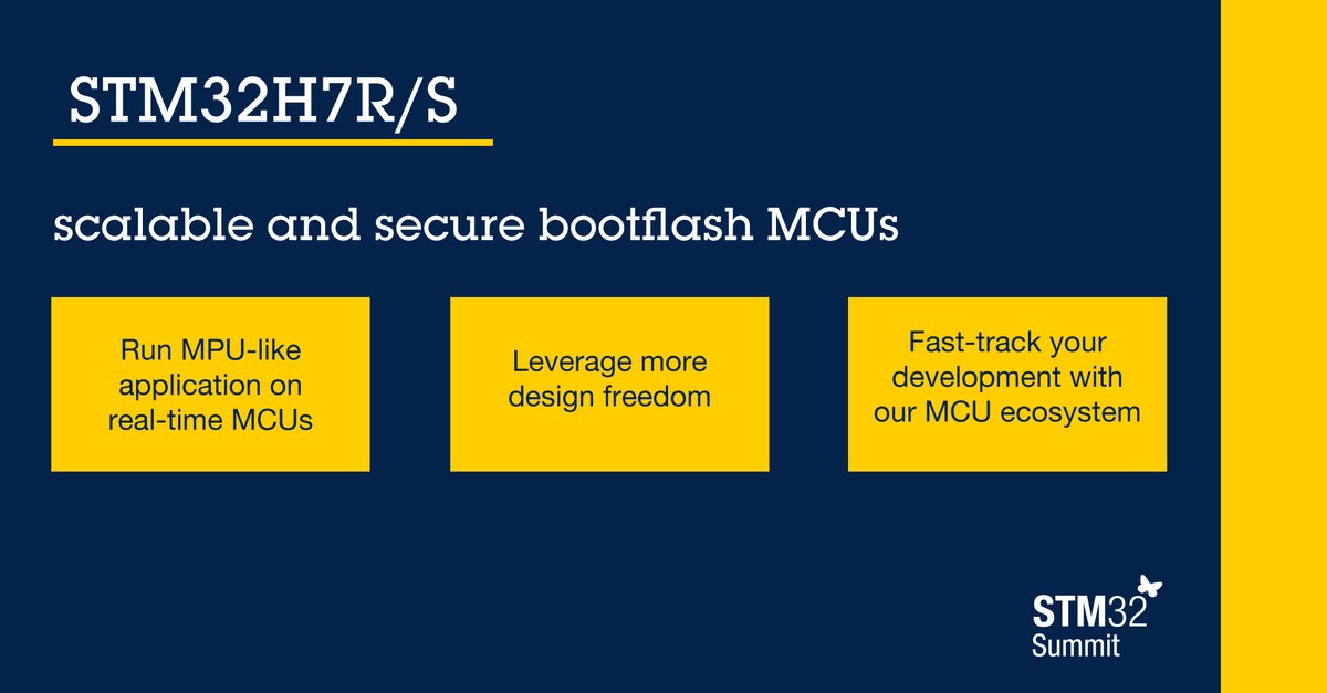 ST_World's tweet image. 💡 More design freedom! The #STM32H7R and #STM32H7 are the fastest STM32 MCUs at 600 MHz and the most cost-effective STM32H7s, thanks to their tailored flash memory.
 
🔍 Learn more on the #STBlog: spkl.io/601040txY

#STM32Summit