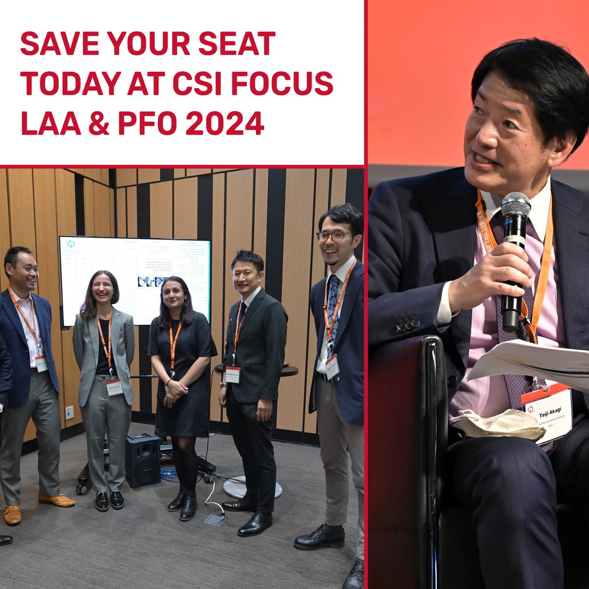 Save your seat today at #CSIFocusLAAPFO 2024 taking place on April 27-28 in Tokyo, Japan. Register here: lnkd.in/e5R8n_YJ The scientific program will provide you with a comprehensive overview of LAA and PFO closure including indications,and more #PFO #LAA #PFOclosure