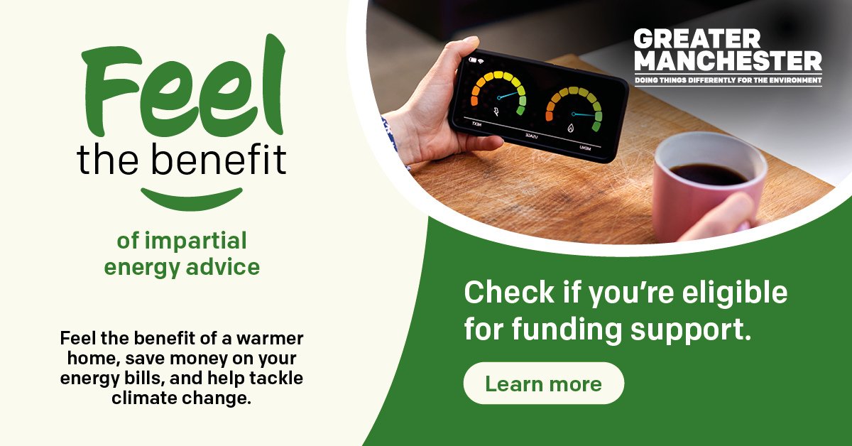 Saving energy at home can help to take care of you, your wallet, and the planet. Check your eligibility for impartial support to make your home more energy efficient: orlo.uk/znXqQ #FeelTheBenefitGM #ZeroCarbonMCR