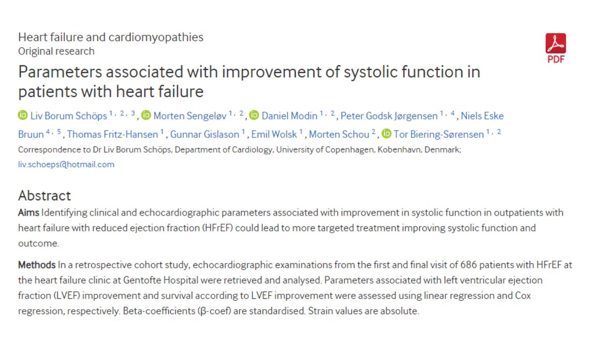 Heart failure treatment!💓 Exciting findings reveal factors associated with improved systolic function in HFrEF patients. 📈 Identifying these parameters could lead to more targeted therapies &amp; better outcomes. #Cardiology #HeartHealth 
heart.bmj.com/content/110/1/…