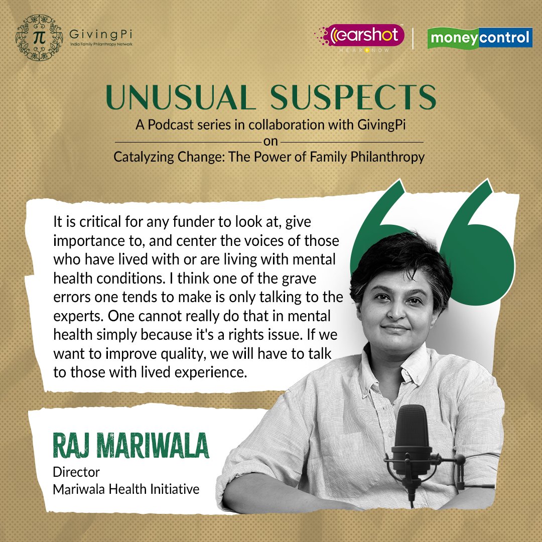📌Snippet from MHI Director Raj's feature on the @GivingPi podcast: Unusual Suspects. Raj discusses a rights-based approach to mental health and the importance of centering lived experience. 🎙️Tune in here: moneycontrol.com/news/podcast/p…