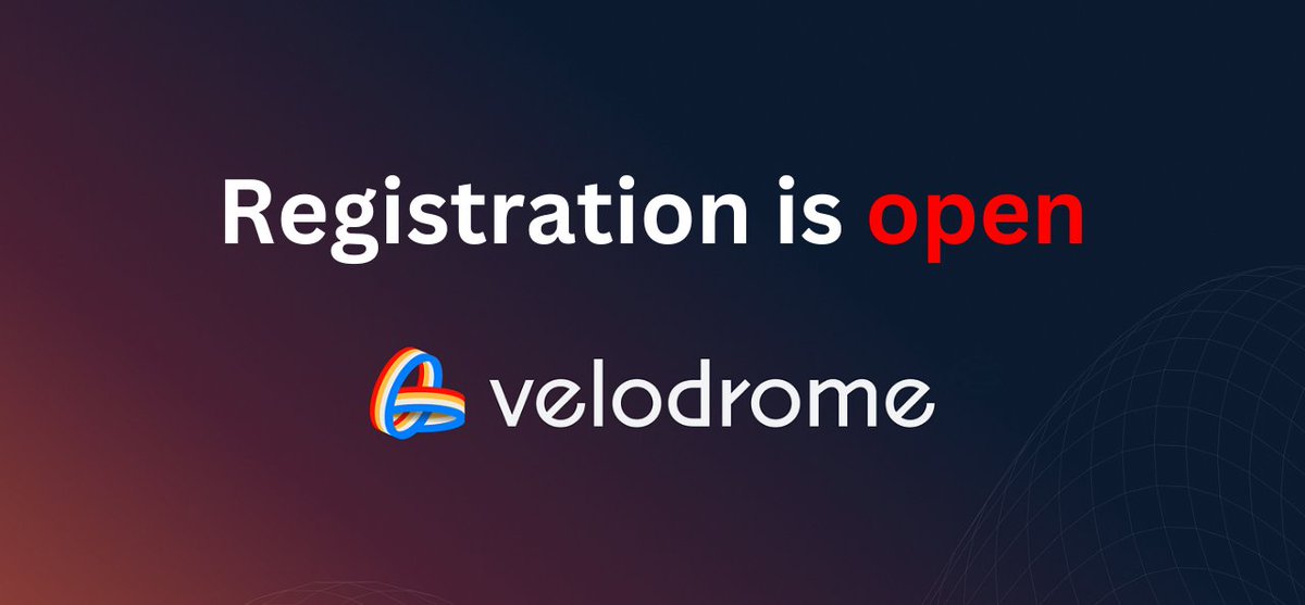 @VelodromeFi @build_on_bob @SuperchainEco @Optimism 2/ Pre-Registration for Velodrome $VELO Reward Distribution is OPEN! Registration window is closing in 12 hours ⏰ Register now: register.velodromefi.net Limited spots !