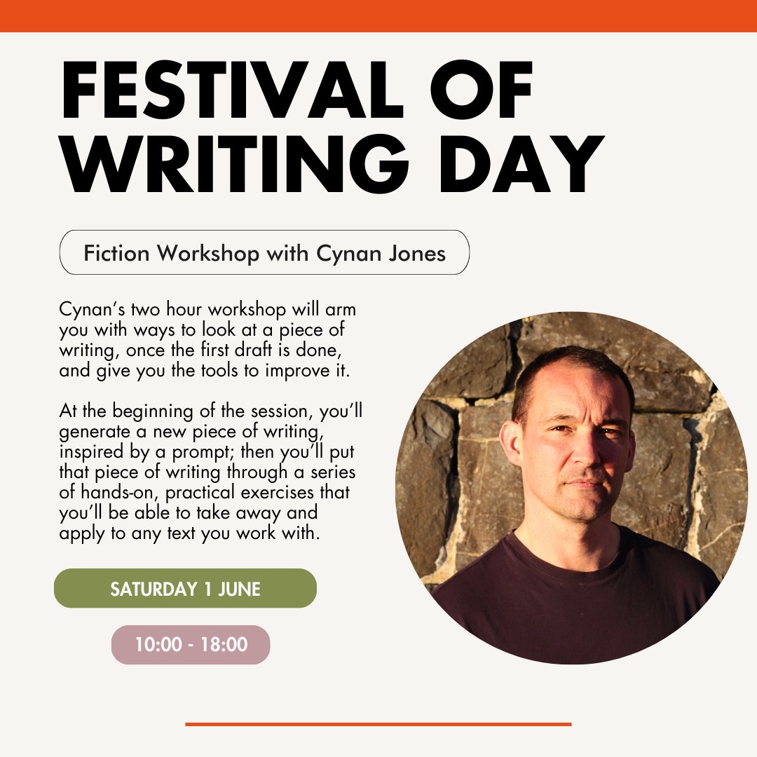 Award-winning author Cynan Jones will joining our Festival of Writing Day for fiction workshops focused on how to prove your writing. Day tickets include your choice of 2 x two-hour workshops, industry talks and networking. Find out more: arvon.org/writing-course… @cynan1975