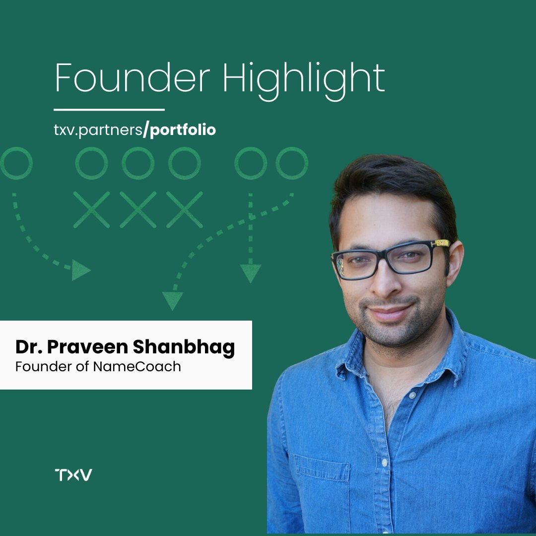 TXVPARTNERS's tweet image. Introducing @prshanbhag, Co-Founder and CEO of @Namecoach 🎙

Praveen is a true tactician. This founder is dedicated to his craft, and it is a true privilege to watch him use his skills and experiences to scale and grow NameCoach. 

Follow Praveen to learn more!