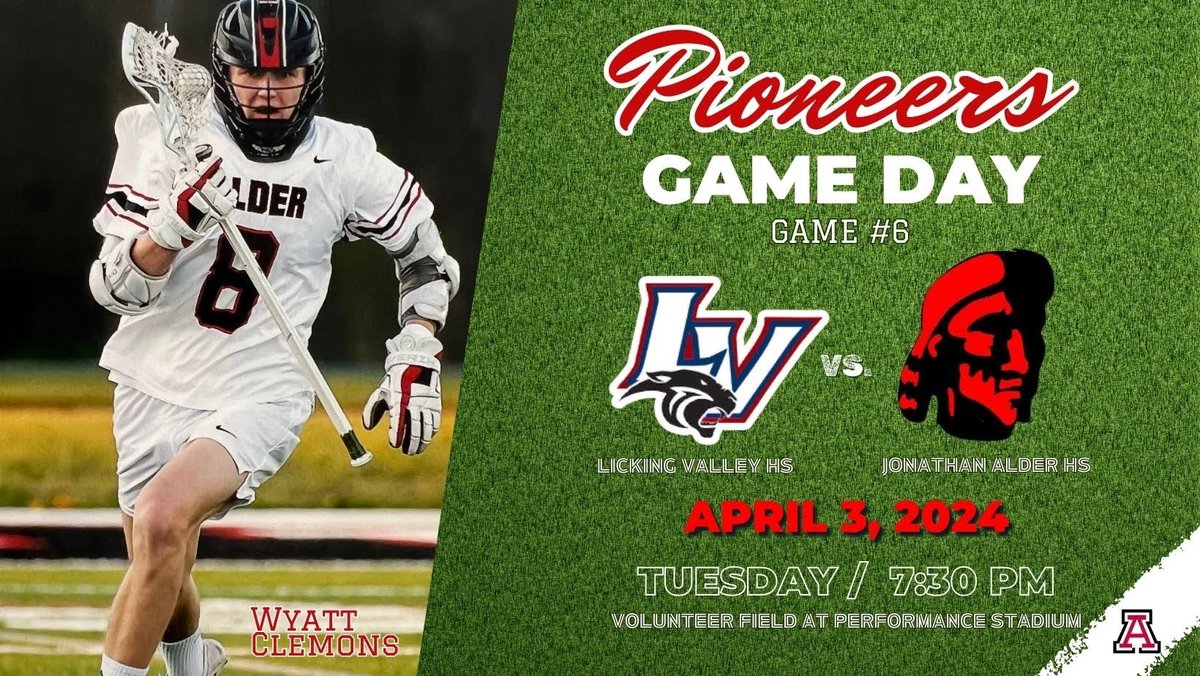 Game Day:  Licking Valley vs Jonathan Alder.  Game Time 7:30 pm at Performance Stadium.