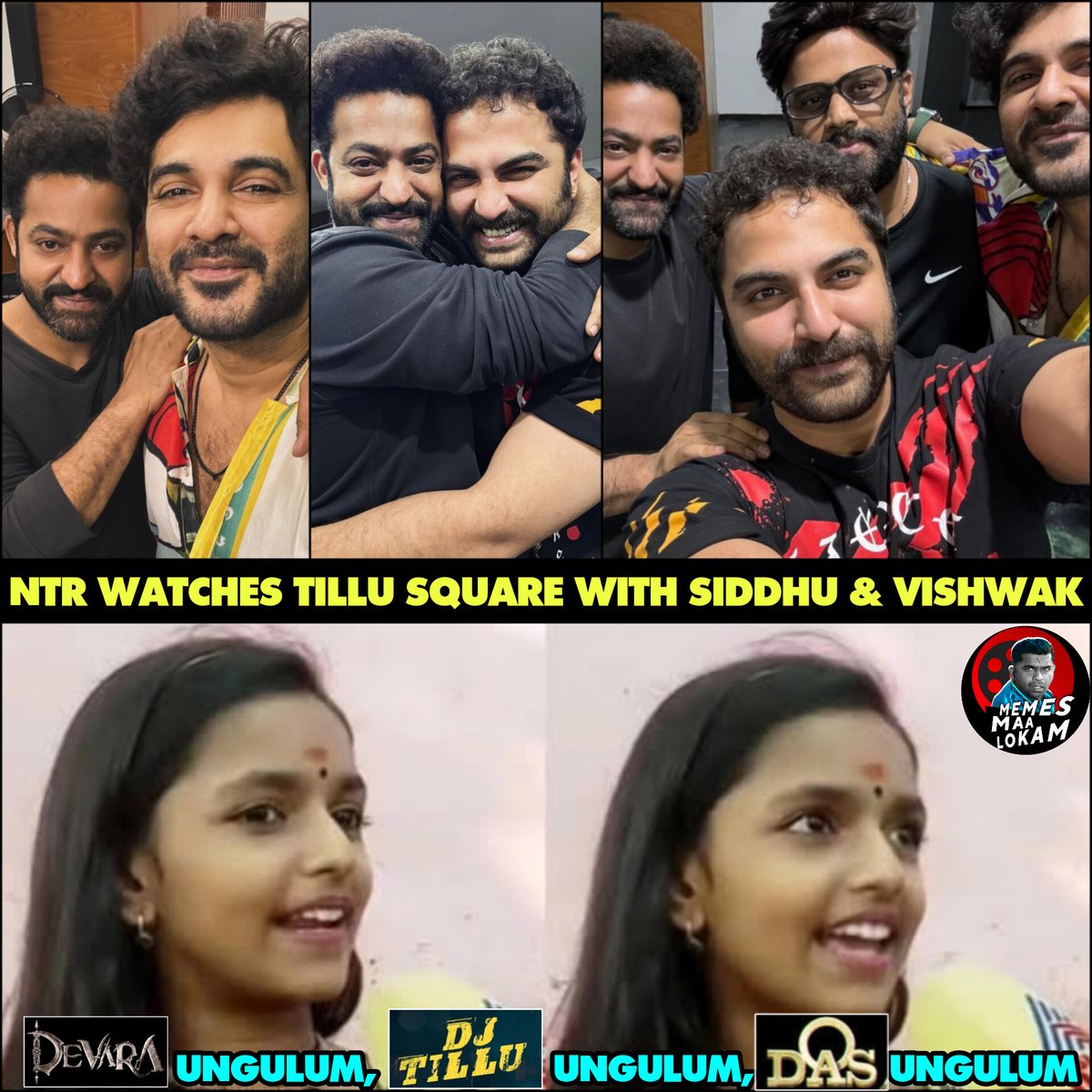 Nb4Ea's tweet photo. The Trio 😍

#Jrntr #tillusquare #Devara #siddujonnalagadda #vishwaksen #Das #Djtillu #Trio #Doubleblockbuster #atluntadhimanathoni 
#Nagavamsi #sitharaentertainments
#Tfi #Hit #yashungulam

Follow @Nb4Ea 👈 https://t.co/4YIeh4sL5P
