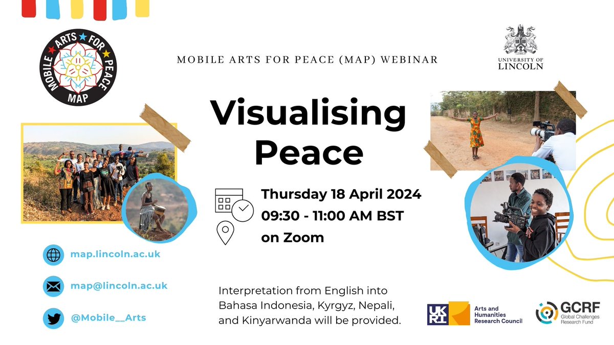 🗓️Save the Date! Join us for the MAP Webinar on the 'Visualising Peace' project in Rwanda, exploring visual methods for mental health with young people. 📌Thu, 18 April 2024, 09:30 am BST on Zoom. Register here:  bit.ly/MAPWebinarApr #EverydayPeacebuilding @GCRF @AHRCPress
