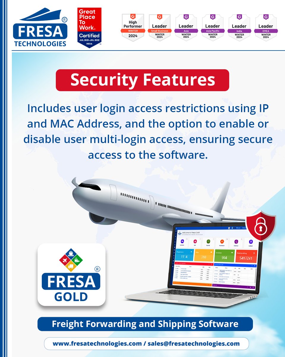 Security Features
Includes user login access restrictions using IP and MAC Address, and the option to enable or disable user multi-login access, ensuring secure access to the software.

#fresa | #ERP | #fresagoldsoftware | #warehouse | #shipping | #Network | #Security | #Secure