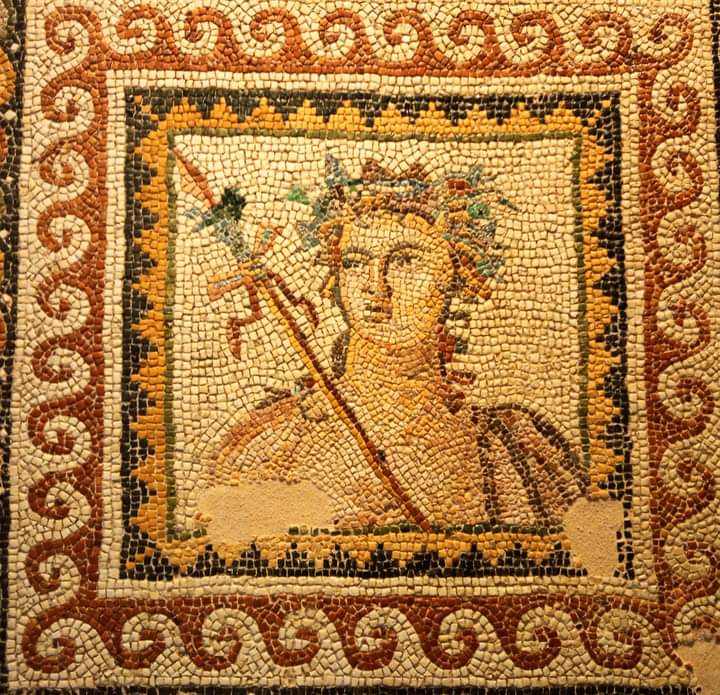 Zeugma Antik Kent kazılarında çıkarılan 
Dionysos Mozaik Büstü, Zeugma  Mozaik Müzesi/ Gaziantep'te ziyaret edilebilir .
(MS.2-3.yy )
İki kez doğan anlamına gelen Dionysos, Roma İmp .üzüm ve şarap Tanrısı'dır .
Güzel bir gün geçirmenizi dilerim 🇹🇷🌿🌞