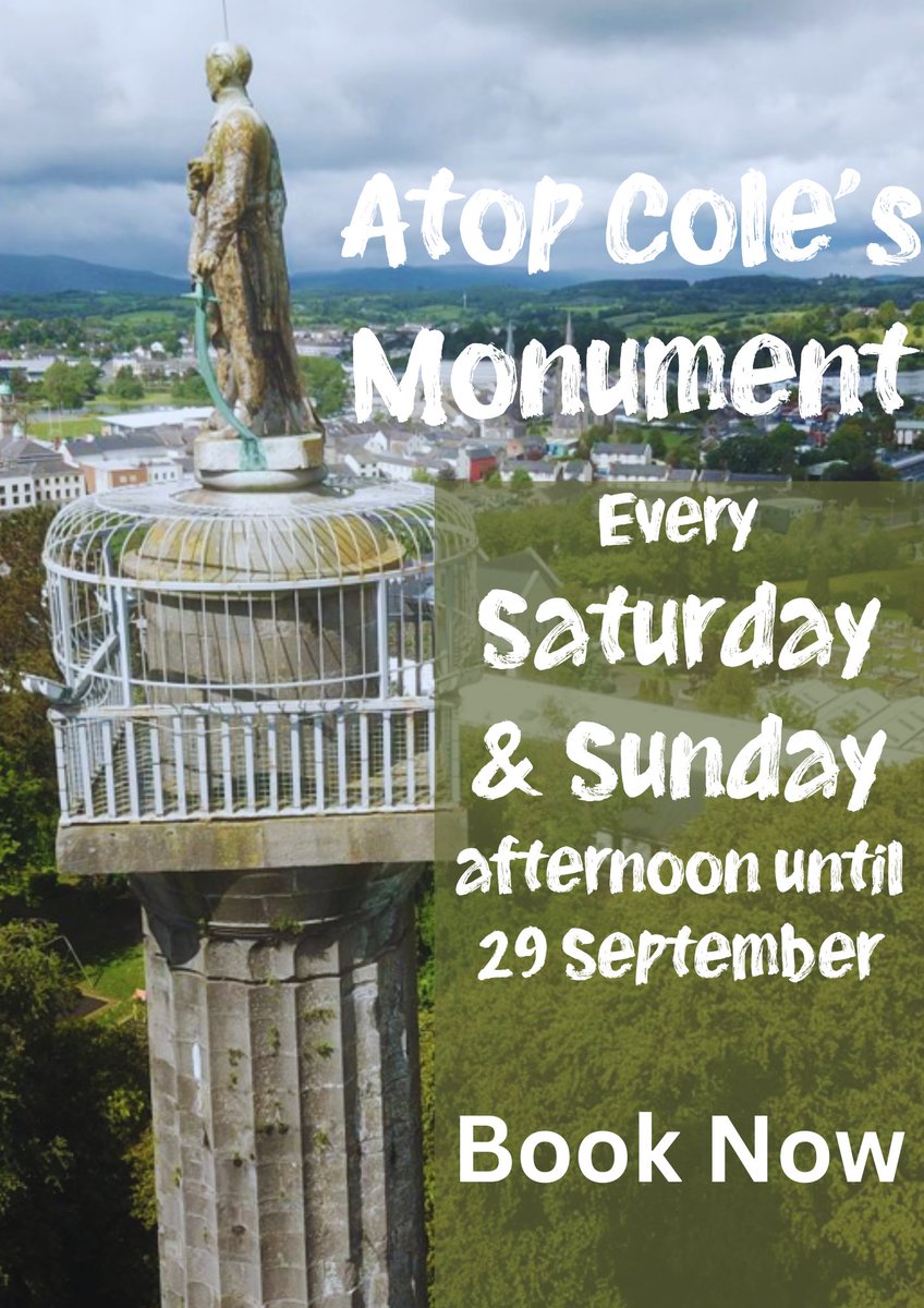 Cole's Monument in Forthill Park, Enniskillen is open for guided tours this Saturday & Sunday afternoon. Prebooking is essential. Book your place here: enniskillencastle.co.uk/whats-on/2024/…