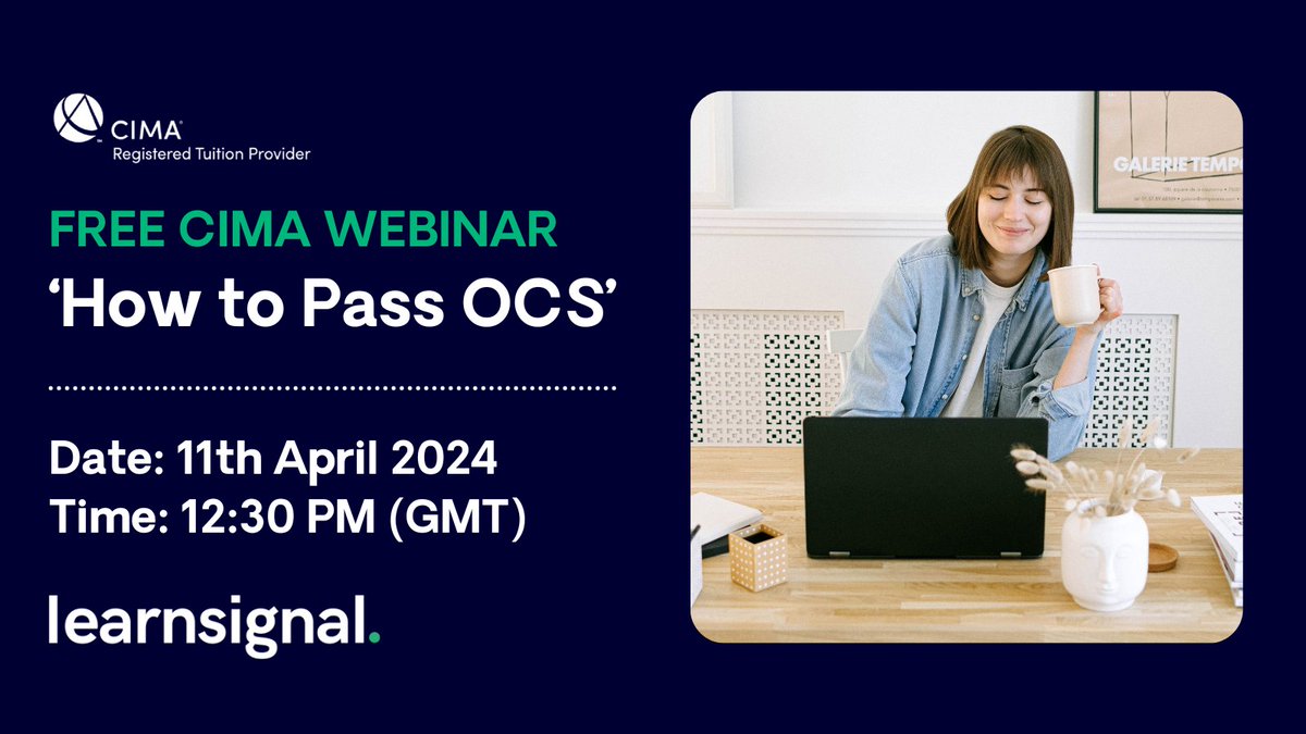 Tune in to the OCS webinar by @Learnsignal & @CIMA What will you learn? - Tips for navigating Kannan pre-seen - Overcome common exam challenges - Understanding the CIMA variant process Seize this opportunity to enhance your studies and pass OCS! tinyurl.com/OCSMay24 #CIMA