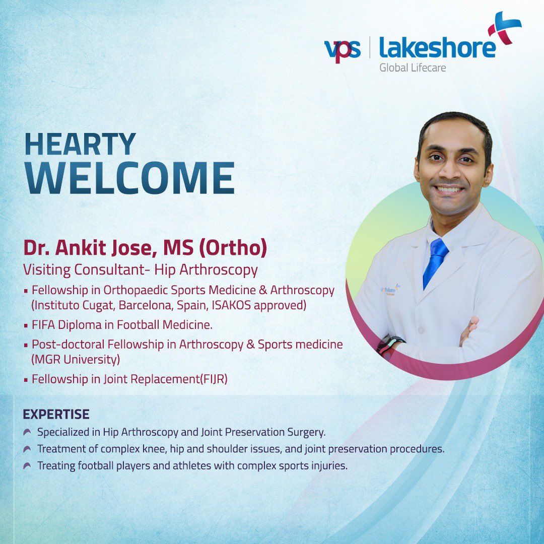 'Excited to embark on a new journey as a visiting consultant in hip arthroscopy at @vpslakeshore .Thrilled to have the opportunity to make a positive impact in patients' lives. Here's to new beginnings and meaningful work ahead! 🙌 #ortho #HipArthroscopy #medicine