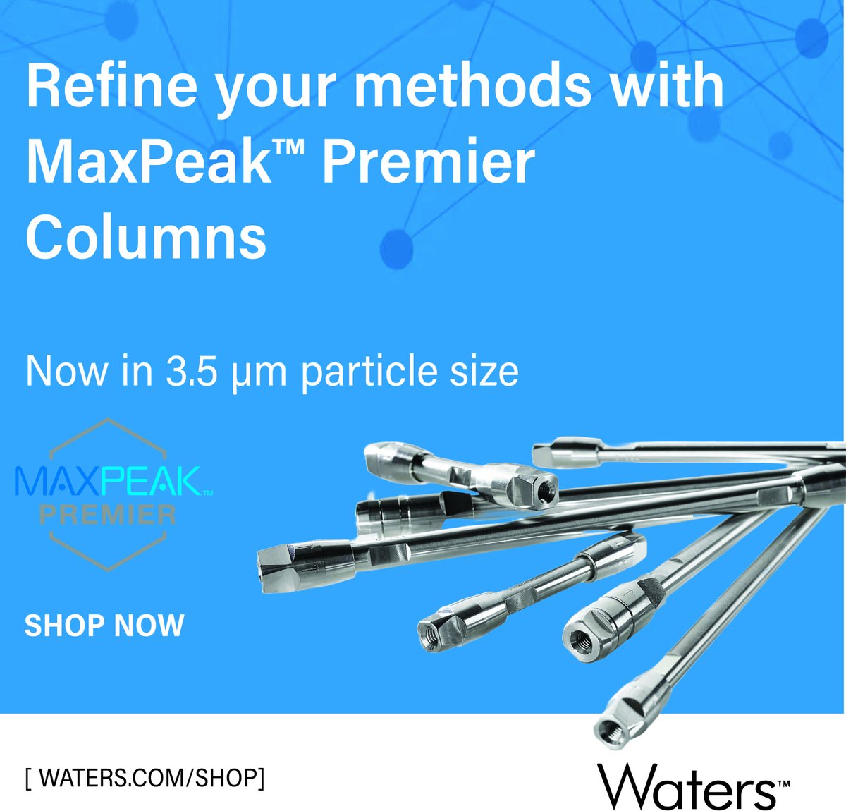 Maximize your lab's efficiency with MaxPeak Premier 3.5 µm Columns. Speed up method transfer and development across all LC platforms. Available in BEH C18, BEH C8, BEH Phenyl, BEH Amide, CSH C18, and HSS T3 chemistries. Shop Now! bit.ly/49jqkM2