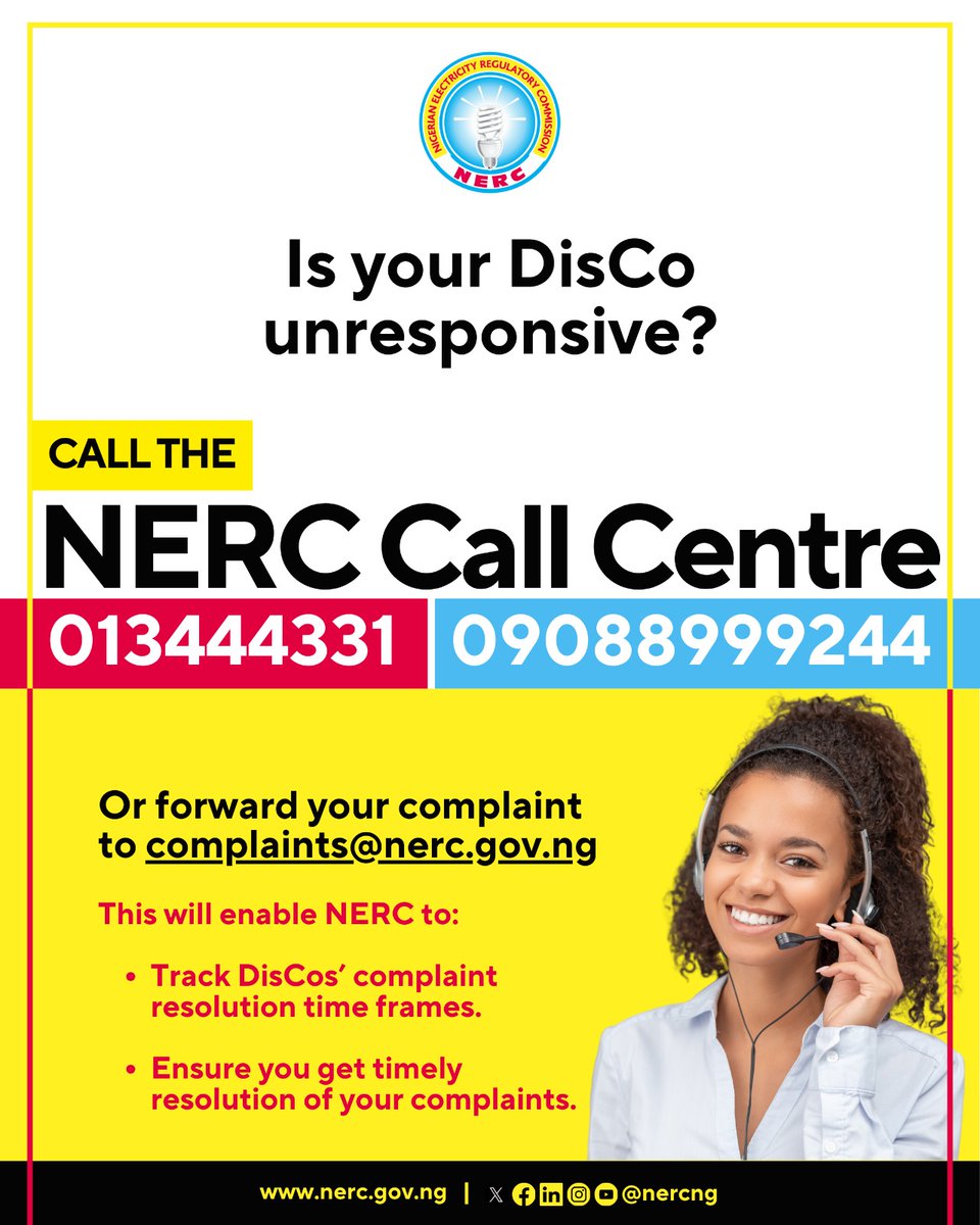 Is your DisCo unresponsive? NERC Call Centre is here to ensure DisCos resolve your complaints. #NERC #Electricity #CallCentre #CustomerService #CustomerComplaints