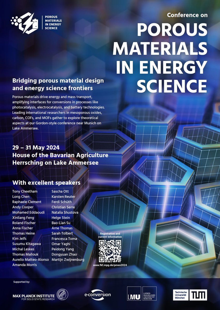 📢 Come join this exciting conference with world-renowned experts from the fields of porous materials and energy science. Registration is open! The speakers are excellent and the science as well as location will surely inspire great discussions. 🧪 fkf.mpg.de/pmes2024