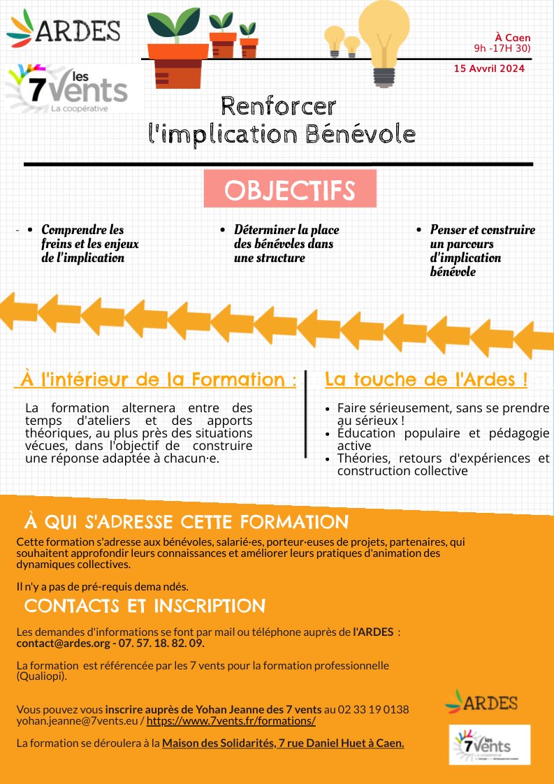 Renforcer l'implication bénévole : rendez-vous le 15 avril à #Caen pour une formation avec l'Ardes Normandie 💡