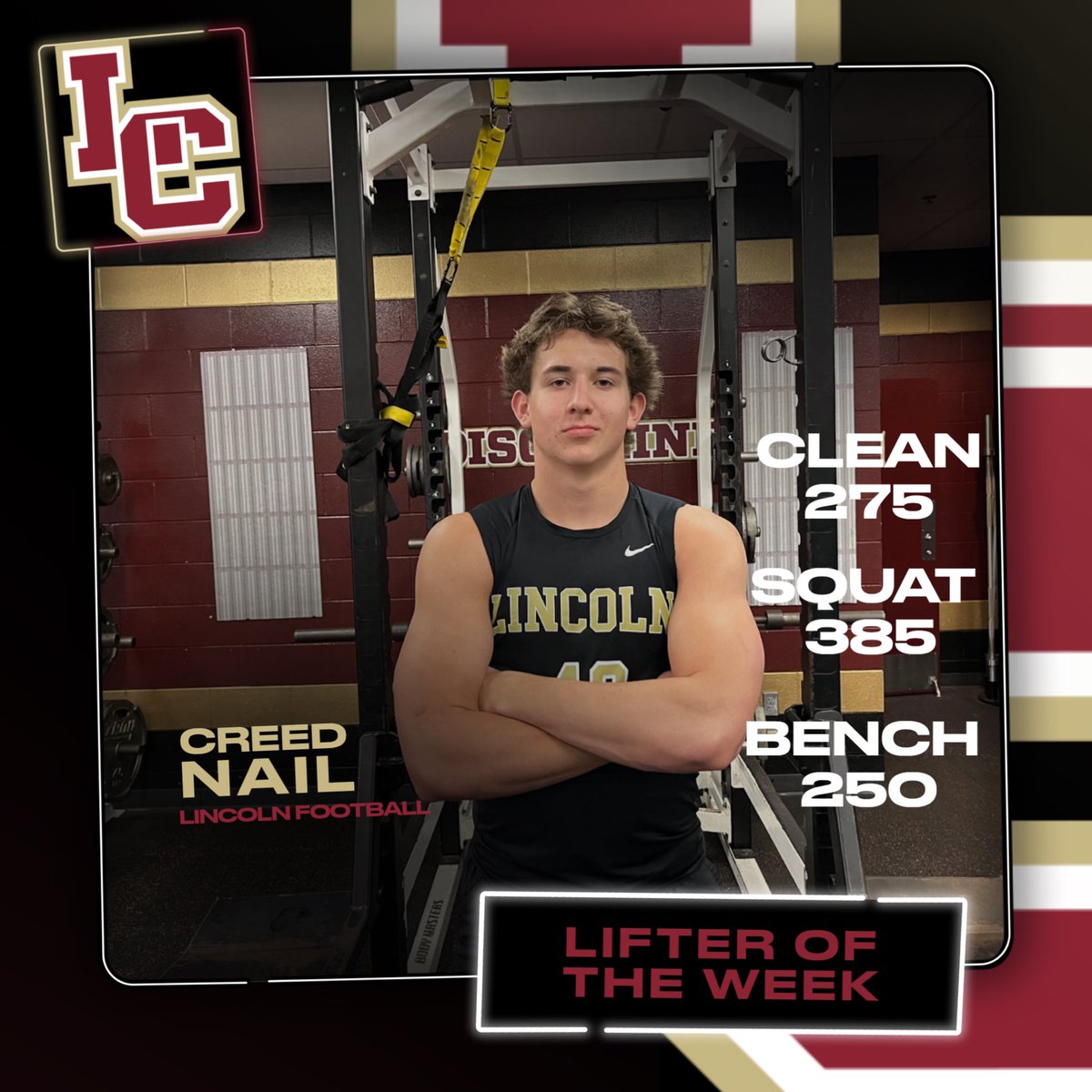 Congratulations to Creed Nail for earning our Lifter of the Week!
