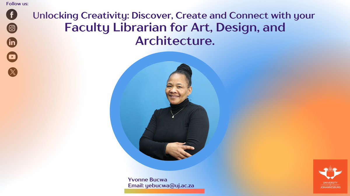@UJLibrary - Unlocking Creativity: Discover, Create and Connect with your Faculty Librarian for Art, Design, and Architecture. Click here for all your research assistance, subject guides and useful resources: uj.ac.za.libguides.com/FADA