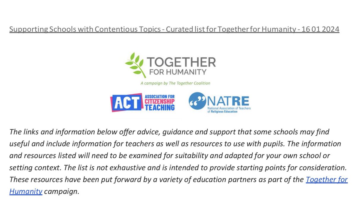 A list of resources to support teachers when dealing with contentious topics. Might be helpful to teachers of RE

natre.org.uk/news/latest-ne…