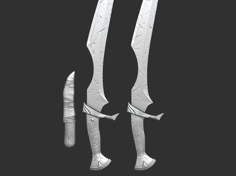 Sergisggs's tweet photo. Here, some weapon sculpt for ya.
If I disappear for a week it either means I'm working hard or procrastinating. Normally both.
#wip #zbrush #3dart #3dsword #3dprop https://t.co/YkVd091lO4
