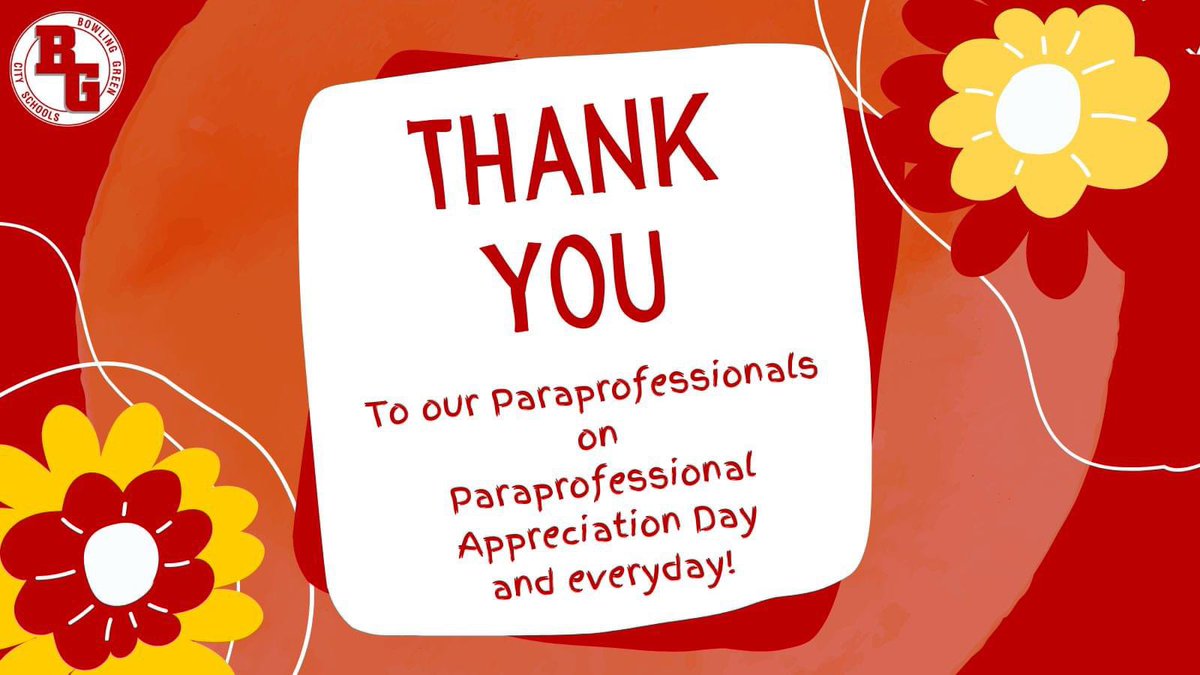 BGSchools's tweet photo. Today, we celebrate Paraprofessional Appreciation Day and want to take a moment to recognize the incredible contributions of our paraprofessionals. Thank you for your dedication, compassion, support and all you do to ensure student success! #ParaprofessionalAppreciationDay https://t.co/Ida2XinlAj