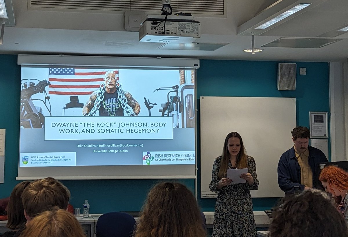 First on the panel "Caution, Men at Work: Labour and Hegemonic Masculinity in Contemporary Anglo- American Screen Media" is <a href="/OdinOSullivan/">Odin O'Sullivan 🇵🇸</a> on Dwayne "The Rock" Johnson <a href="/baftss/">BAFTSS</a> #baftss #baftss2024