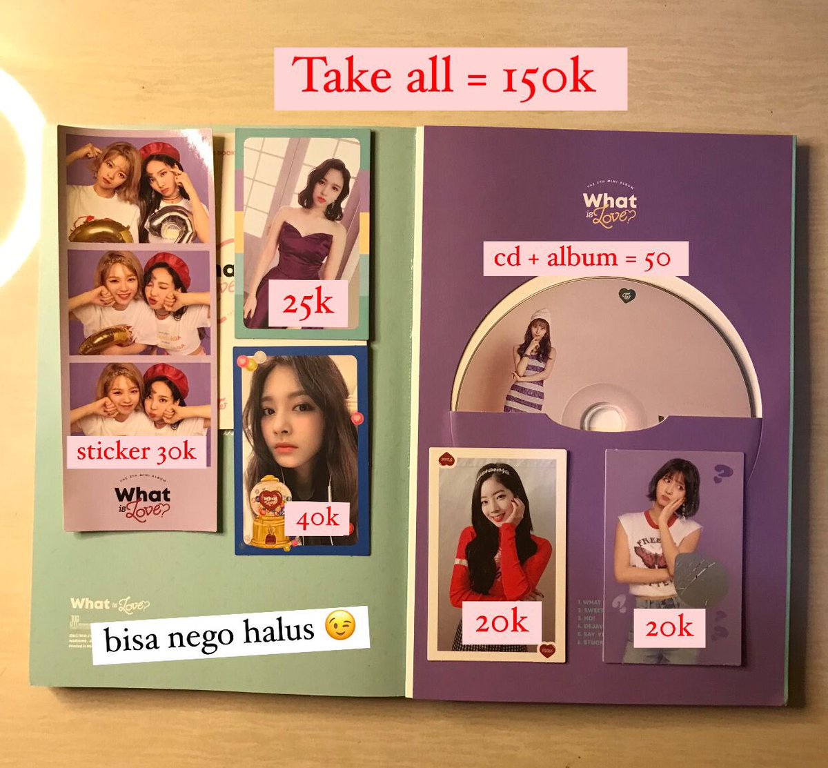[ CLEARANCE SALE ] wts preloved album twice

⚠️ HARGA JANGAN DIJADIKAN PATOKAN, aku jual krn udh gbisa urus🙏🏻🤧

take all bisa nego sampai deal
📍bekasi
🆓 ongkir jabodetabek

•Album Twice More &amp; More
•Album Twice What is love?
•Album Twice Summer Night
WTS WTB #zonauang