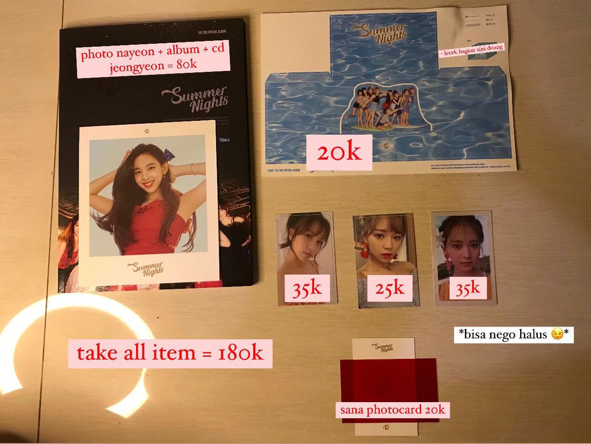 [ CLEARANCE SALE ] wts preloved album twice

⚠️ HARGA JANGAN DIJADIKAN PATOKAN, aku jual krn udh gbisa urus🙏🏻🤧

take all bisa nego sampai deal
📍bekasi
🆓 ongkir jabodetabek

•Album Twice More &amp; More
•Album Twice What is love?
•Album Twice Summer Night
WTS WTB #zonauang