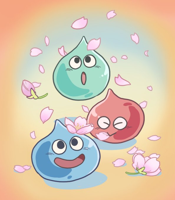 鳥が落とした桜の花を集めるスライム 