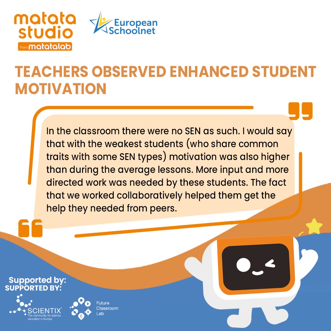 MatataStudioEDU's tweet image. 🤖 VinciBot motivated low-achieving students and fostered in-group collaborations!

👀 Let&apos;s see what they said once again!

#MatataStudio #Matatalab #STEMeducation #STEMkids #STEAM #VinciBotPilotProject #WhatTheySaid #TryMatataStudio #MatataStudioPilotProgram