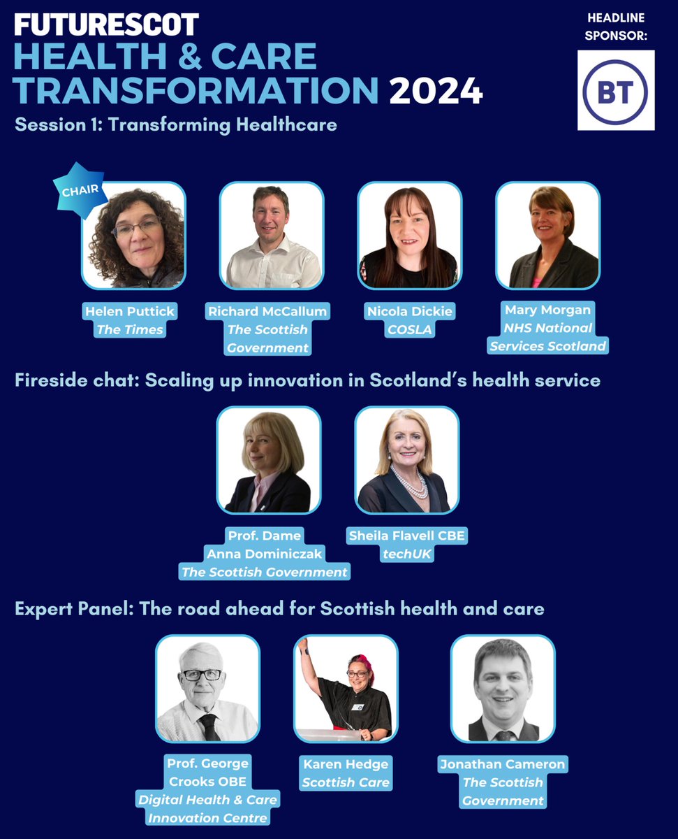 We're excited to be joined by @HelenPuttick, Richard McCallum, @dickie_nicola, Mary Morgan, @UofGRegiusAnna, @SheilaFlavell1, @CrooksGeorge, @hegeit & Jonathan Cameron for the Morning Plenary of Health & Care Transformation 2024. Sign up here 👉 lnkd.in/d8WRkiK7 #FSHealth