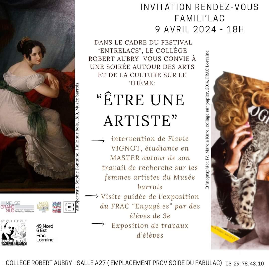Du 08 avril au 12 avril 2024, c'est la semaine des arts et de la culture dans l'Académie 
Nancy-Metz ! A cette occasion, le collège organise une soirée autour de l'exposition 
temporaire " engagé.es" en partenariat avec le FRAC.