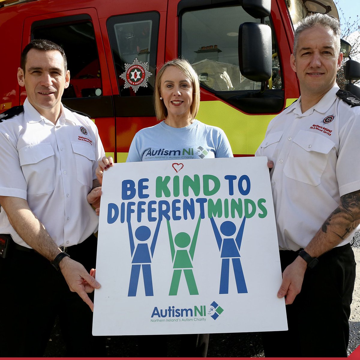 To celebrate #WorldAutismAcceptanceWeek members of blue watch Knock Fire Station joined SC Lloyd Doree and GC Alan O'Neill in meeting Autism NI to discuss NIFRS plans to support those with Autism in NIFRS workforce and the community. #bekindtodifferentminds