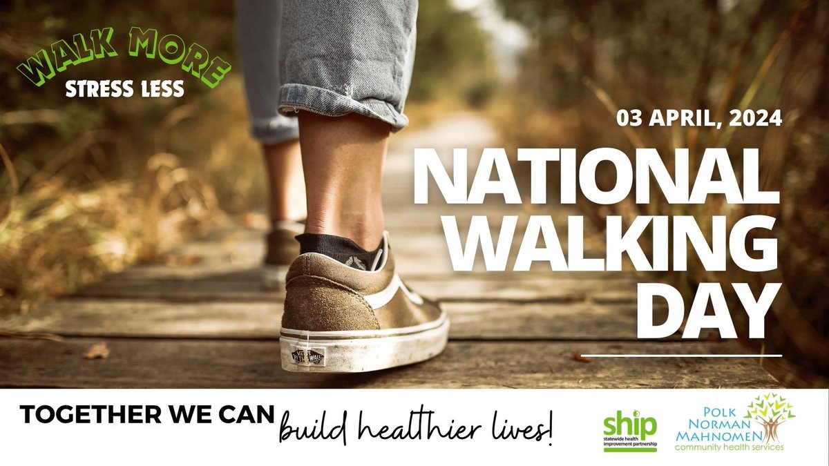 Lace up any shoes for a walk today! It's #NationalWalkingDay and your heart will thank you. Remember, every step matters in our journey towards good health. Share your walk with us using #PNMSHIP & #takeitoutside #communitywellness #PublicHealth #TogetherWeCan