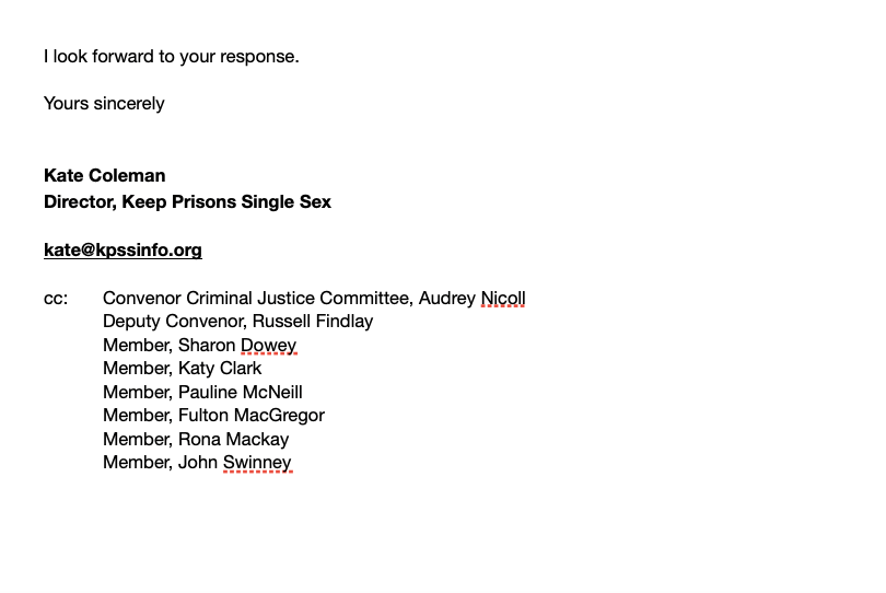 Our letter sent to @scottishprisons & all members of the @SP_Justice seeking assurances that women in prison will be as free to exercise their right to accurately refer to the sex registered at birth of individuals as @jk_rowling is. @RussellFindlay1 @SharonDowey_…