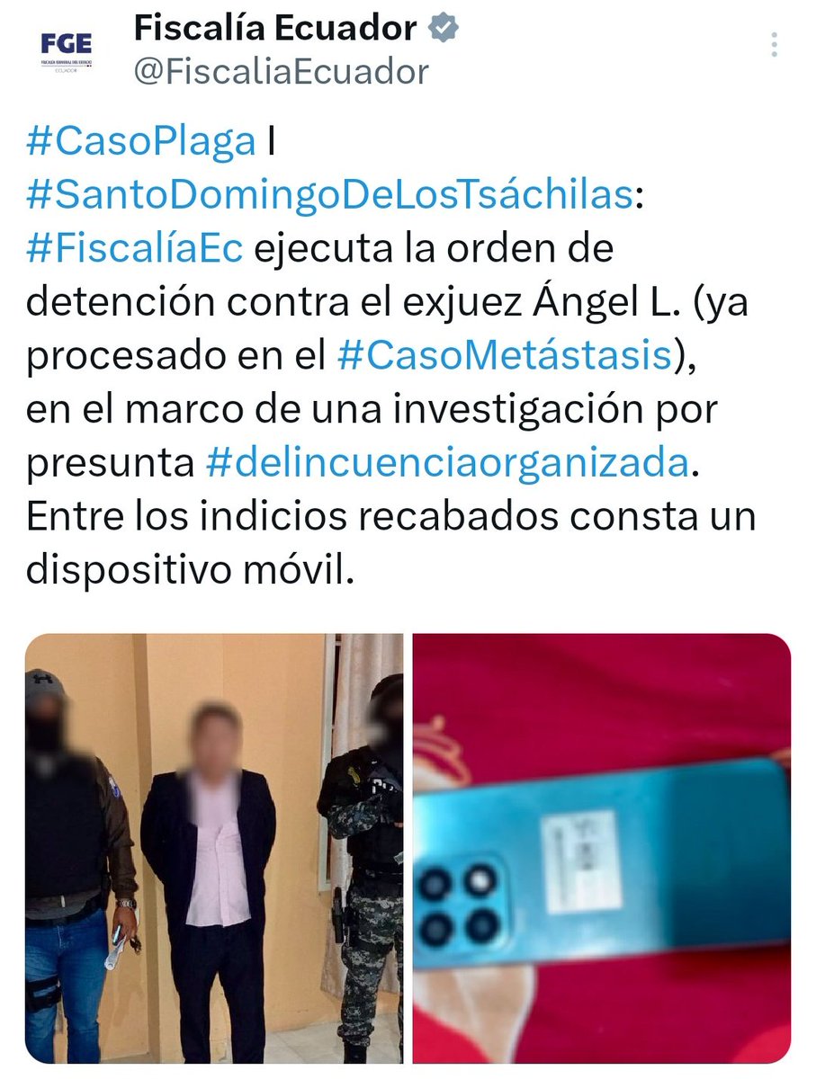 #Ecuador: En el operativo del #CasoPlaga, se detuvo a exjuez en la prov. de #SantoDomingoDeLosTsáchilas: