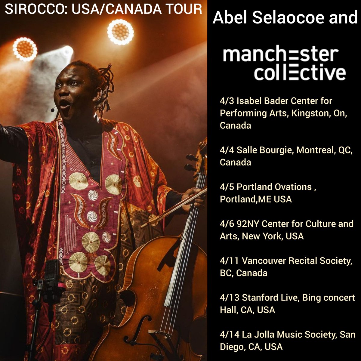 Excited for this journey❤️. USA/Canada Tour 🇺🇸🇨🇦 join us!! Tix and info at abelselaocoe.com

(Additional date: 04/07 Kennett Square Longwood Gardens, USA)