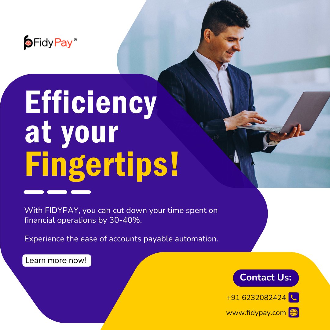 FidyPay's tweet photo. Tired of spending hours on financial operations?

Cut your time in half with FIDYPAY! 

Our accounts #payable automation lets you breeze through financial tasks, giving you more time to focus on what matters. Start saving time today! 

(Find link in comment)

#AutomatePayments https://t.co/fGghACrlni