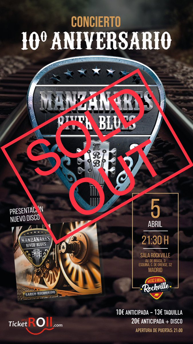 SOLD OUT!! Gracias a todos los que lo habéis hecho posible. Nos vemos el viernes 5 en la Sala Rockville!! #ManzanaresRiverBlues #LargoRecorrido