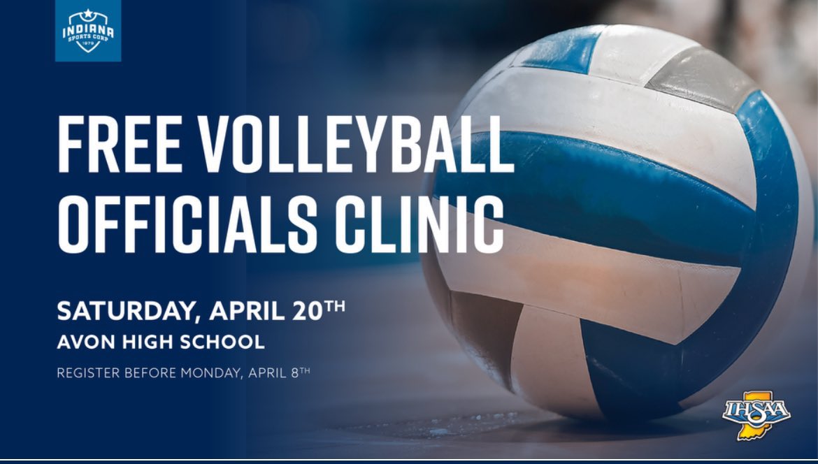 Considering becoming a licensed volleyball official? JOIN US April 20th @ Avon High School for a FREE 🏐 Officials Clinic! Complete this clinic, along w/ other requirements & @IndSportsCorp will provide a one-year license and uniform!!! Officiating is a GREAT way to give back to…