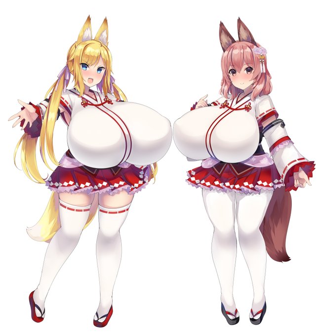 Skeb過去作 おっぱいケモミミ巫女さんズご参考までにー! 