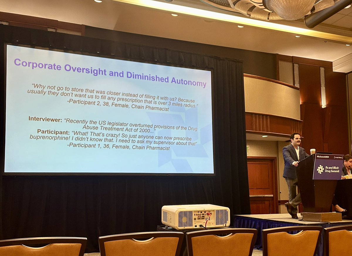 #FOREgrantee Dr. Tyler Varisco of @UH_Pharmacy speaks at @RxSummit about the attitudes and perceptions of #pharmacists when dispensing #buprenorphine for #opioid use disorder and other controlled substances.