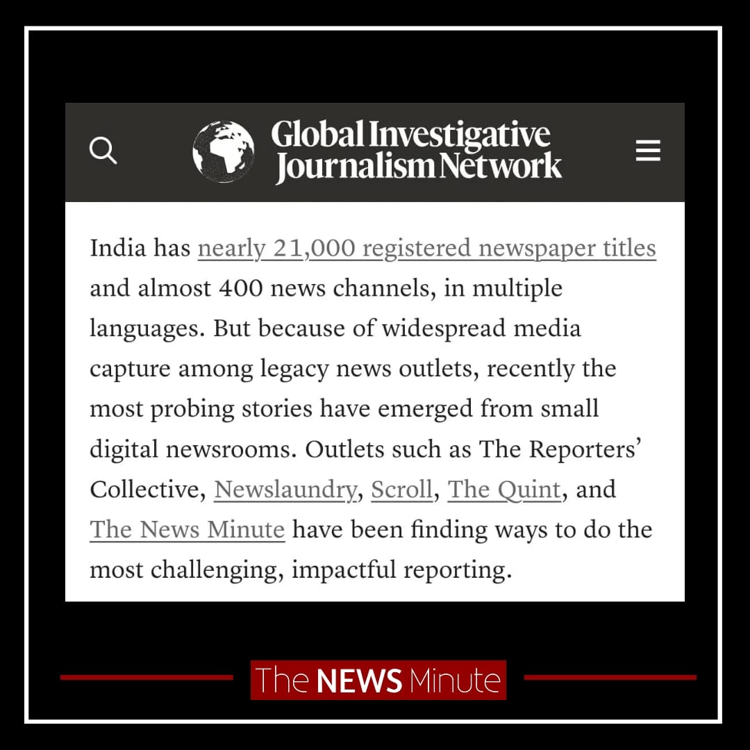 1/ How are smaller, independent news outlets digging into politics in a key election year? Read @gijn's report to find out. gijn.org/stories/india-… When big media fails, independent media has got your back! Support our work. Subscribe to TNM! thenewsminute.com/subscription?u…