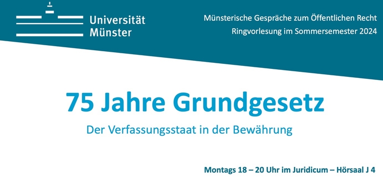 Das #Grundgesetz wird 75 Jahre alt – und ist diversen Bewährungsproben ausgesetzt. Die Rechtswiss. Fakultät richtet in diesem Kontext eine öffentl. Ringvorlesung „75 Jahre Grundgesetz – Der Verfassungsstaat in der Bewährung“ aus. Start: 8. April uni-muenster.de/news/view.php?…